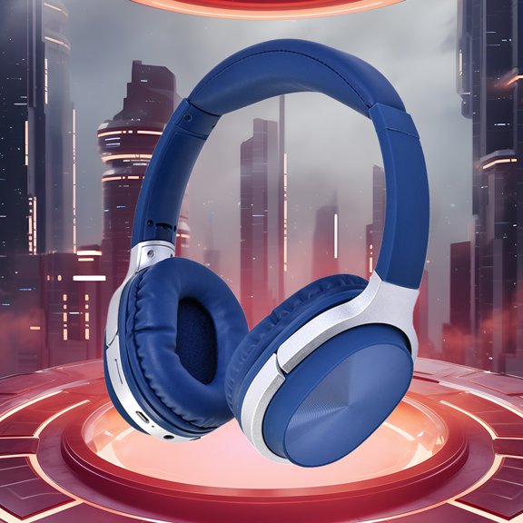 RBCKVXZ Noise Cancelling Headphones with Microphone Wireless Over Ear Bluetooth Headphones, Memory Card and MP3 Playback, Long-Lasting Battery for Travel, Sport, Home Office, Blue