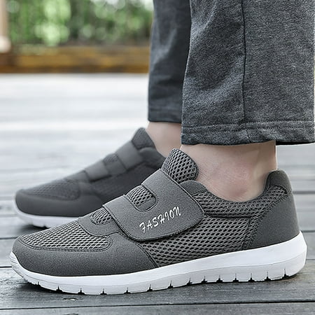 

Aayomet Mens Sneakers Men s 2023 New Hook Loop Solid Color Fly Woven Mesh Breathable Running Shoes Gray 11