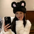 thumbnail image 3 of YAOBAMM Women Thick Cap Women Winter Hat Cartoon Rabbit Ear Decor Soft Plush Thick Warm Cold Resistant Elastic Slip Color Matching Ear Protection, 3 of 7