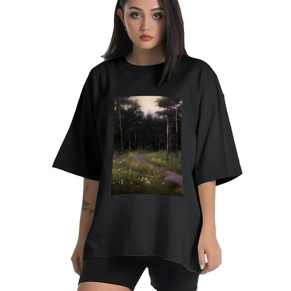 Plus Size Shirt for Women Black Tops for Women Short Sleeves Shirt for Women Forest T Shirt Crewneck Shirt for Women XS