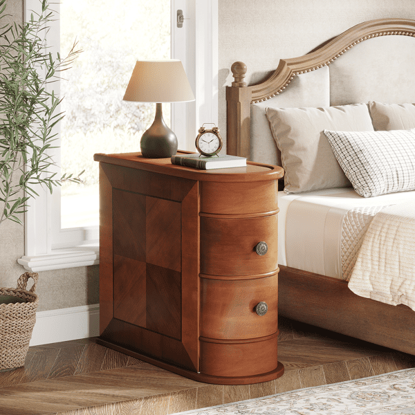 1pc Solid Wood Bedroom Bedside Table with 2 Storage Drawers | Solid Wood Side Table, Suitable for Living Room And Bedroom | Finished Product No Assembly Required