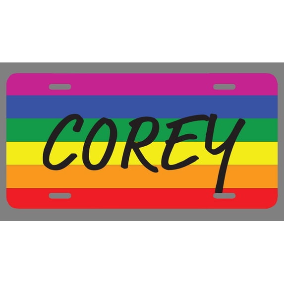 Corey Name Pride Flag Style License Plate Tag Vanity Novelty Metal | UV Printed Metal | 6-Inches By 12-Inches | Car Truck RV Trailer Wall Shop Man Cave | NP2286