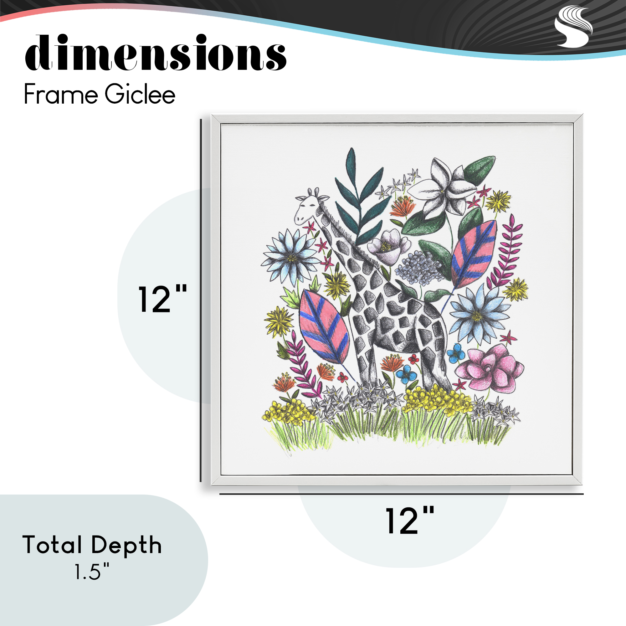 Giraffe in Midst of Flowers White Framed Giclee Art, design by Cecilia Battaini