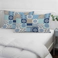 thumbnail image 3 of Bohemia Floral Pillow Covers, Linen Long Throw Pillow Case, Retro Mediterranean Texture Patchwork Blue Holiday Pillow Protector Decorative Cushion Cover for Living Room/Bedroom 20" x 30", 3 of 8