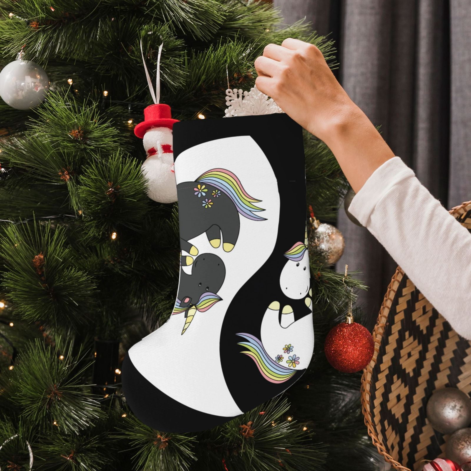 Defioc Unicorn in Yoga for Christmas Stockings 18" Personalized Holiday Stocking for Family, Farmhouse Decor, Xmas Tree Decoration, 1 Pack