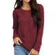 thumbnail image 1 of Top de manga larga para mujer, cuello redondo, hombros descubiertos, color puro, ajuste holgado, camisa informal para mujer para citas en el trabajo, rojo vino S, 1 of 6