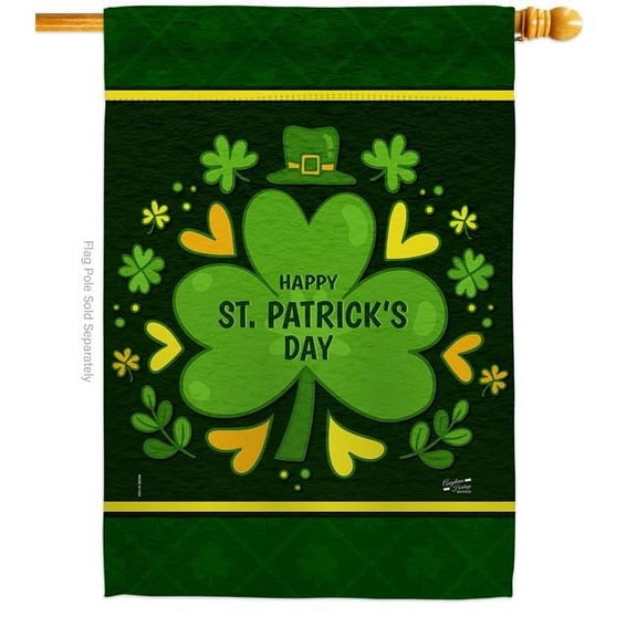 Angeleno Heritage 28 x 40 in. St. Pats Clover House Flag with Spring Patrick Double-Sided Decorative Vertical Flags Decoration Banner Garden Yard Gift