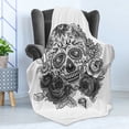 thumbnail image 4 of Sugar Skull Soft Flannel Fleece Throw Blanket, Monochrome Skeleton Roses Leaves and Diamond Shape Folklore Festival Print, Cozy Plush for Indoor and Outdoor Use, 50" x 60", Grey White, by Ambesonne, 4 of 5
