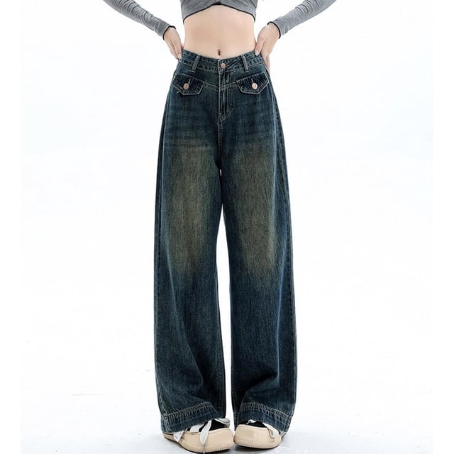WILLBEST Pantalones Mujer Pantalones Vaqueros Holgados de Cintura Alta para Mujer, Estilo Urbano, Informales, de Mezclilla, Holgados, Rectos, Estilo E-Girl, Cómodos y de Ocio. XXXXXL