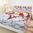 thumbnail image 3 of Manfei Christmas Cardinal Bird Queen Sheet Sets,Xmas Berry Flat Sheet,Red White Queen Fitted Sheet For Girls Kids,Super Cozy Room Decor,4pcs, 3 of 7