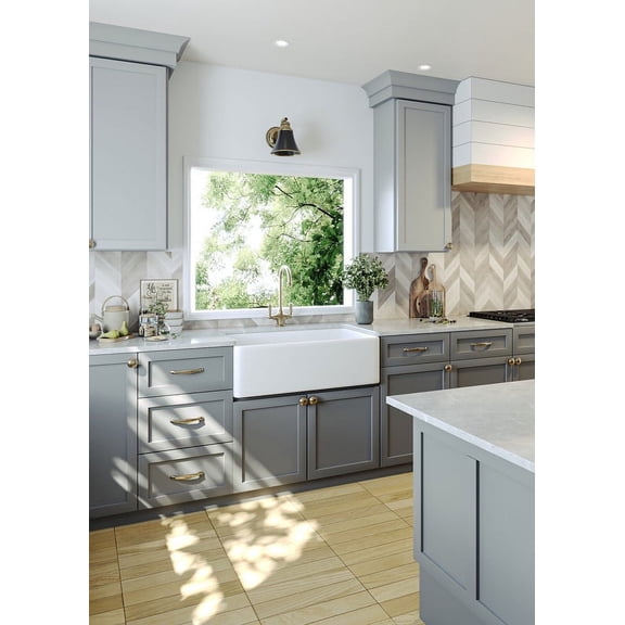DeerValley DV-1K512 33 Inch White Fireclay Farmhouse Kitchen Sink, Fireclay Sink for kitchen with Sink Grid and Basket Strainer