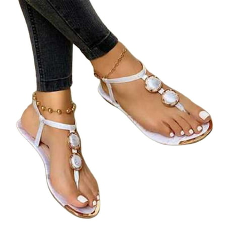 

Female s Height Flat Sandals Gladiator Sandals Open Toe Casual Summer Boho Sandal Beach Roman Shoes 40 White