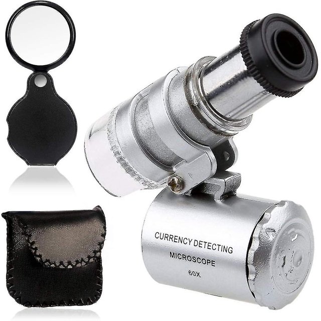 Mini microscopio de 60x, lupa con luz Led, lupa de bolsillo para joyería, lupa de joyero con lupa de bolsillo plegable 10x