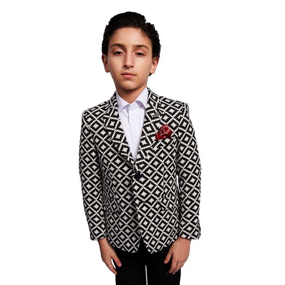 Elie Balleh Boy's Black Postage Stamp Brocade Blazer Jacket