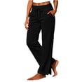thumbnail image 2 of Usloyux Women's High Waisted Straight Leg Pants with Pockets Casual Lounge Long Trousers Travel Work Bottoms, Black S, 2 of 6