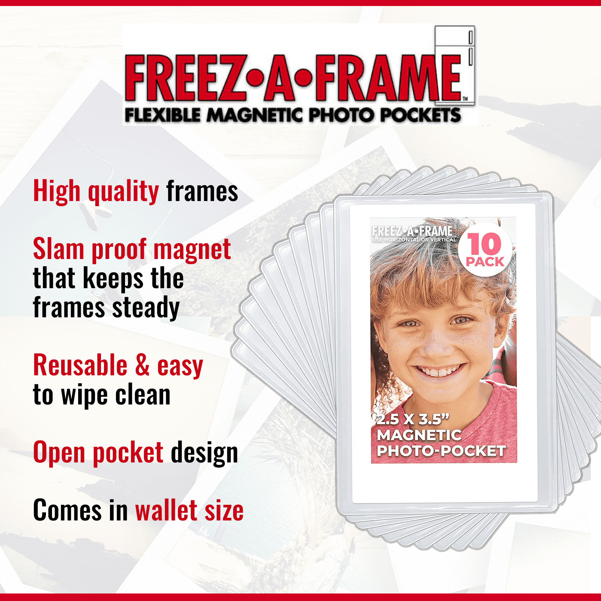 Freez A Frame Magnetic Photo Pocket 2 5 X 3 5 Wallet Size 10 Pack Walmart Com