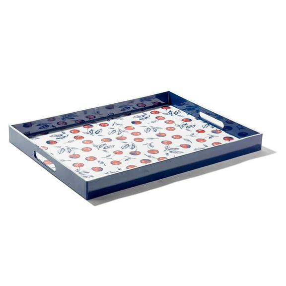 American Atelier, Bing Cherries Polypropylene Rectangular Serving Tray with Handles, Set of 2