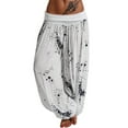 thumbnail image 2 of Lroveb Palazzo Pants for Women,High Waisted Baggy Hippie Gypsy Boho Pants, Ladies Printed Band Width Loose Leg Pants Womens Casual White, 2 of 6