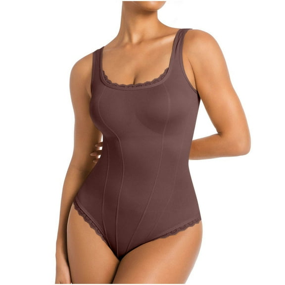 Ugoldhm Women's Square Neck Sleeveless Bodysuit - Lace Trim Shapewear Tank Top Camisole for Going Out