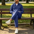 thumbnail image 5 of Men’s Waffle Knit Full Zip Track Jacket, Stand Collar Long Sleeve Casual Athletic Warm Outerwear Coat Size 3XL Navy, 5 of 6