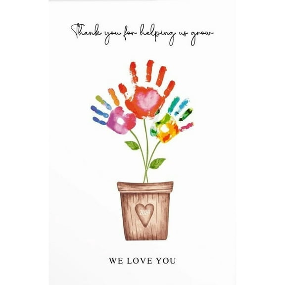 Thank You For Helping Us Grow Poster - Gift Mothers Day Grandma - Appreciation Kindergarten Teacher - Daycare Babysitter - Pre-School Handprint Art poster