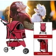 thumbnail image 6 of HYJY New Red Pet Stroller Cat Dog Cage 3 Wheels Stroller Travel Folding Carrier T13,Red, 6 of 14