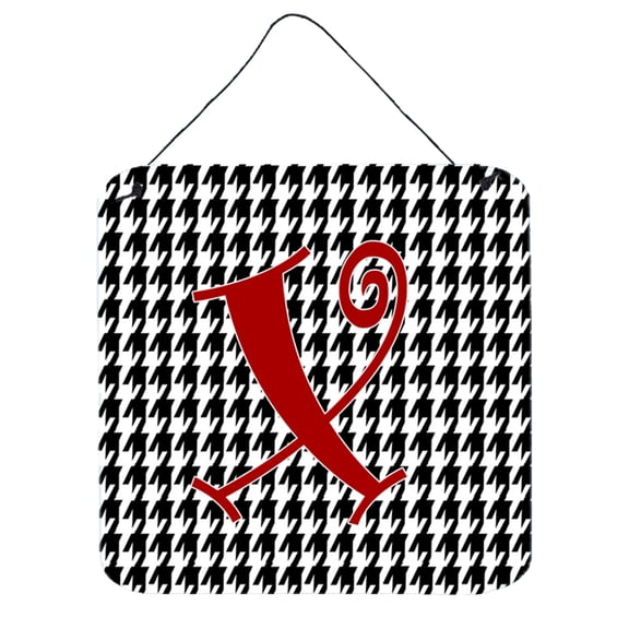 Letter X Initial Monogram - Houndstooth Black Wall or Door Hanging Prints
