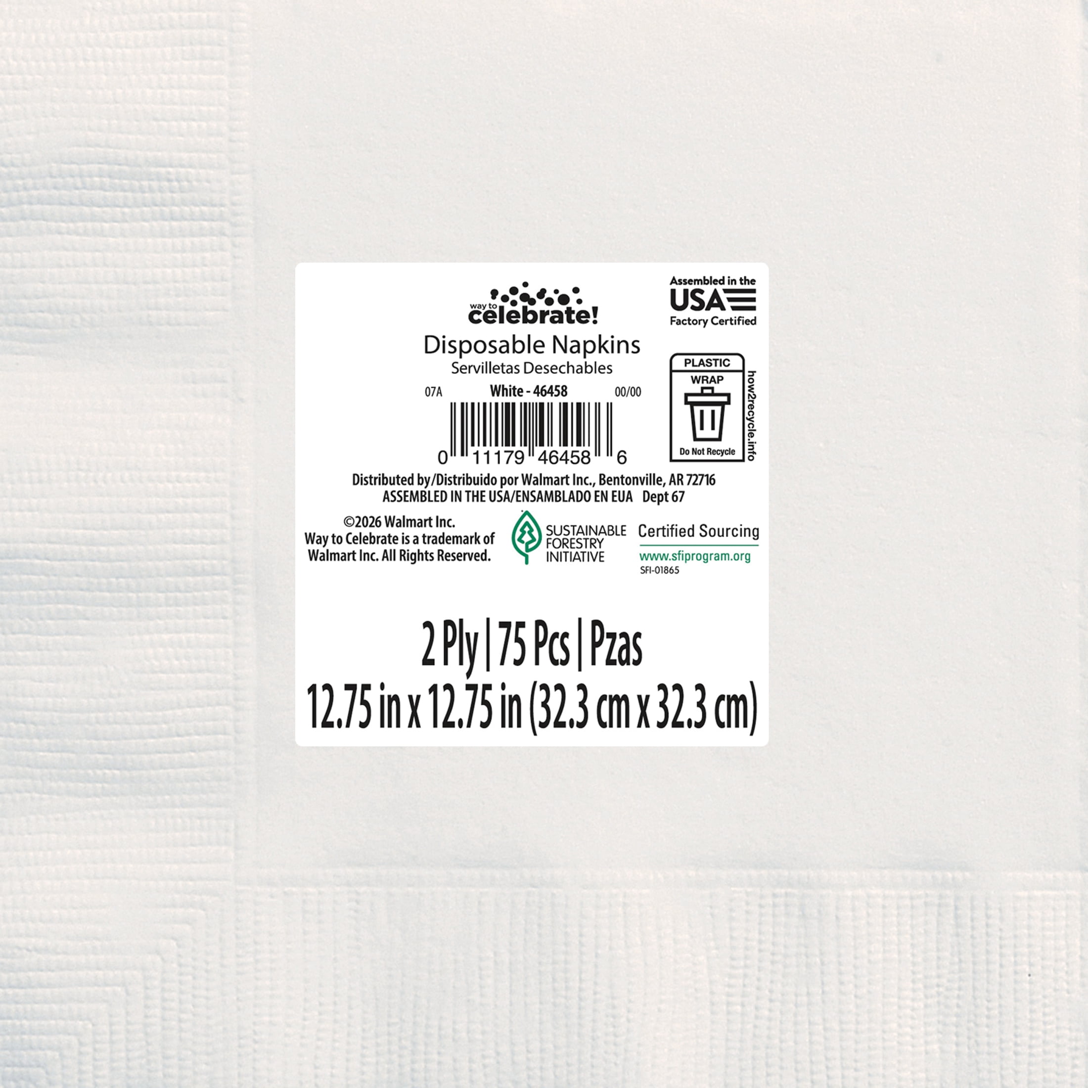 75CT 6.5IN x 6.5IN White Disposable Paper Napkins by Way To Celebrate