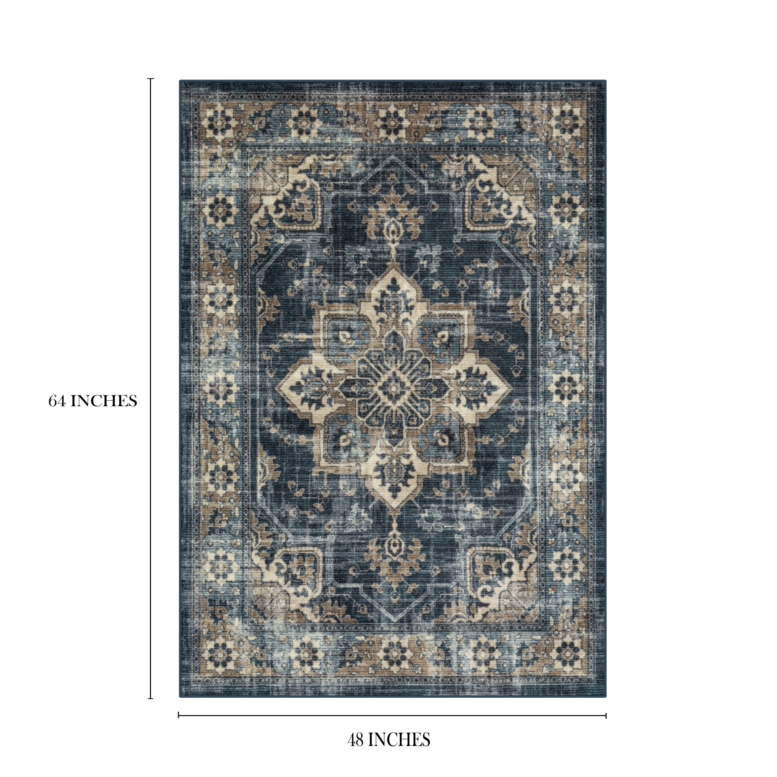 Mainstays Distressed Vintage Blue Persian Indoor Area Rug, 4'x5'4"