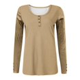 thumbnail image 4 of Long Sleeve Henley Shirts for Women Fall Winter Ribbed Thermal Tops Casual Blouses Basics Tees Cute Business Sweaters Khaki S, 4 of 5