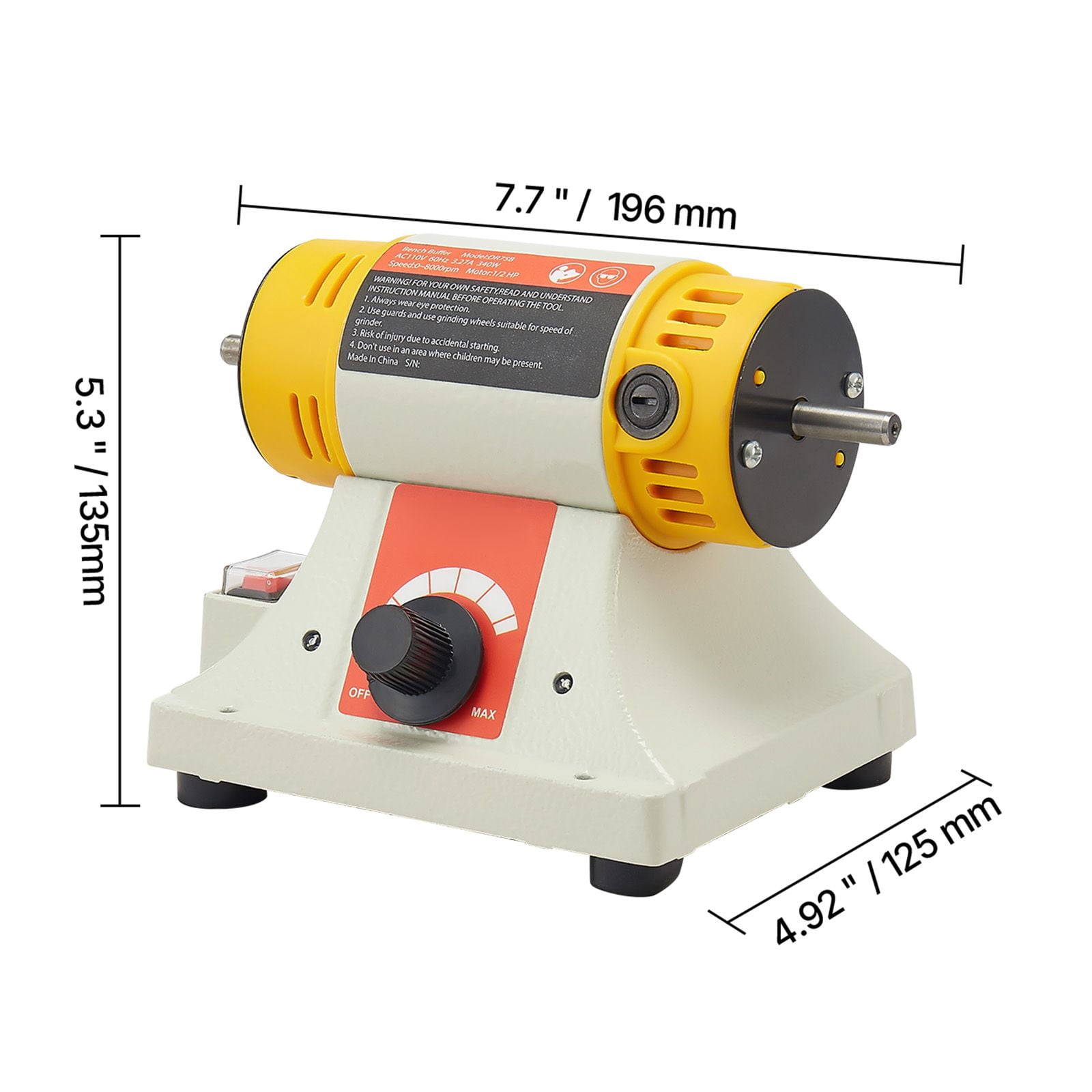 Bench Buffer Polisher 1/2 horsepower, 0-8000 RPM Bench Top, w/ 2x4" Cotton & 3x3" Abrasive Wheels, Compound for Metal/Jewelry/Wood