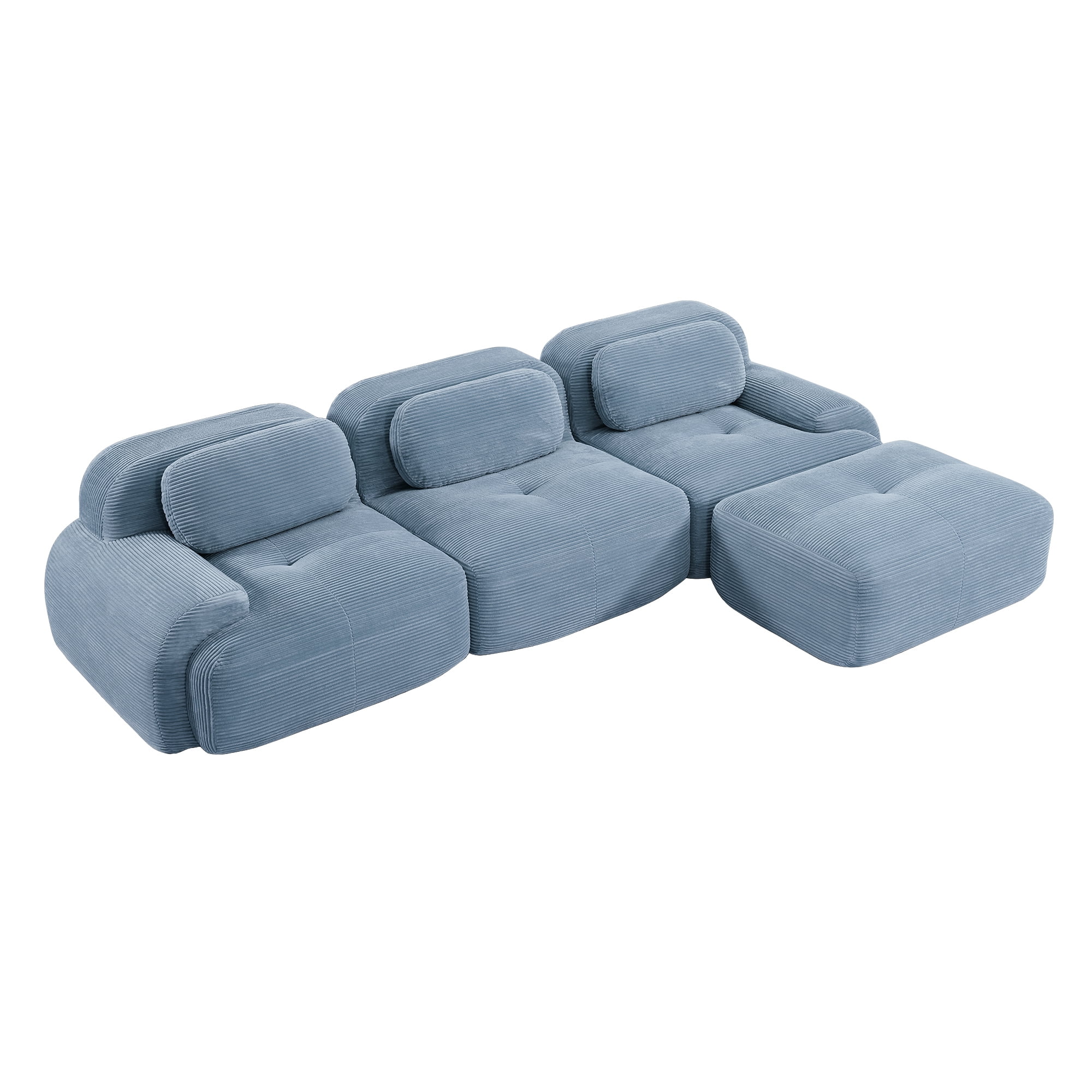 Modular L-Shaped Sectional Sofa with Ottoman, Corduroy 3-Seater Ergonomic Sofa Couch with Curved Armrests for Living Room Bedroom