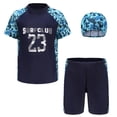 thumbnail image 1 of YONGHS Kids Boys Rash Guard 3-Piece Tankini Set Short Sleeve Swim Shirt with Trunks Hat Swimsuit Camouflage Green 3-4, 1 of 5