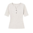 thumbnail image 7 of Bxsruta Womens Short Sleeve Tops Henley Neck Ribbed Knit Tees Slim Fit Casual Summer Shirts, 7 of 7