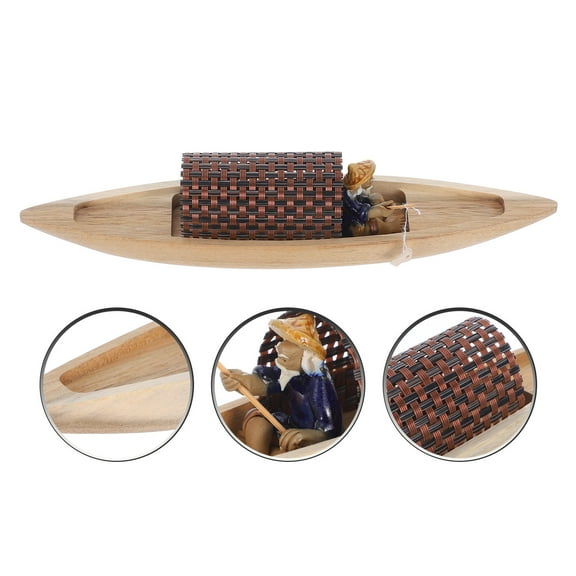 Wooden Boat Model Nautical Fishing Boat Canoe Unfinished Wood Craft for DIY Projects Ocean Landscape Ornament Table Decor