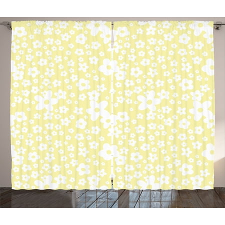 Yellow Living Room Curtains Floral Curtains 2 Panels Set, Graphic Daisy Blossoms Design on Yellow Background Spring Flowers Artwork, Window Drapes for Living Room Bedroom, 108W X 63L Inches, Yellow and White, by Ambesonne ()