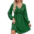 thumbnail image 1 of cfhntfmh Robes Décontractées pour Femmes Mode Col en V à Volants Manches Longues Robe Mini Automne Ample Couleur Unie Robe Ligne A, 1 of 6