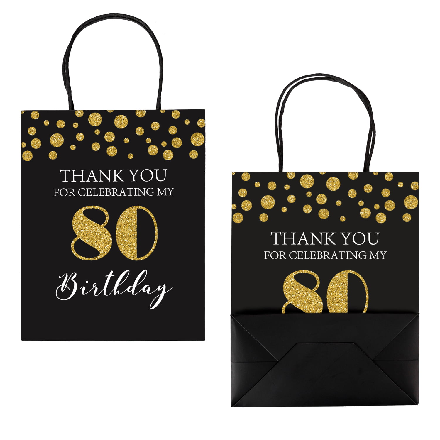 Wedding Party 8 x 4 x 10 Anniversary WRAPAHOLIC Medium Size Gift Bags 12 Pack Cheers to 50 Years Black and Gold Glitter Paper Bags with Gold Tissue Paper for Birthday 