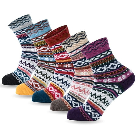 

YANGYANG Wool Socks for Women 5 Pairs Winter Warm Thick Crew Knit Socks Vintage Cozy Soft Cute Nordic Cabin Gifts
