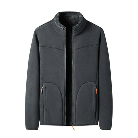 PuLe Jackets for Men Men s Solid Color Pocket Zipper Long Sleeved Fleece Jacket