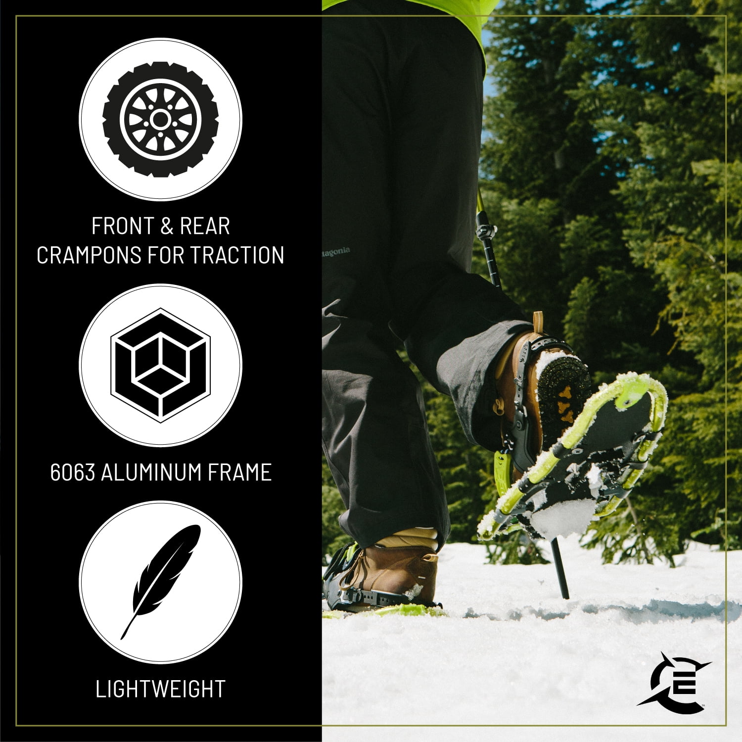 Expedition Trail Men and Women's Lightweight Aluminum Snowshoe Kit, Size 19, Ratchet Binding