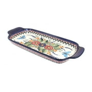 Blue Rose Polish Pottery Floral Butterfly Bread Tray with Handles