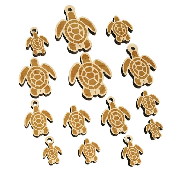 Sea Turtle Tribal Wood Mini Charms Shapes DIY Craft Jewelry - With Hole - Various Sizes (16pcs)