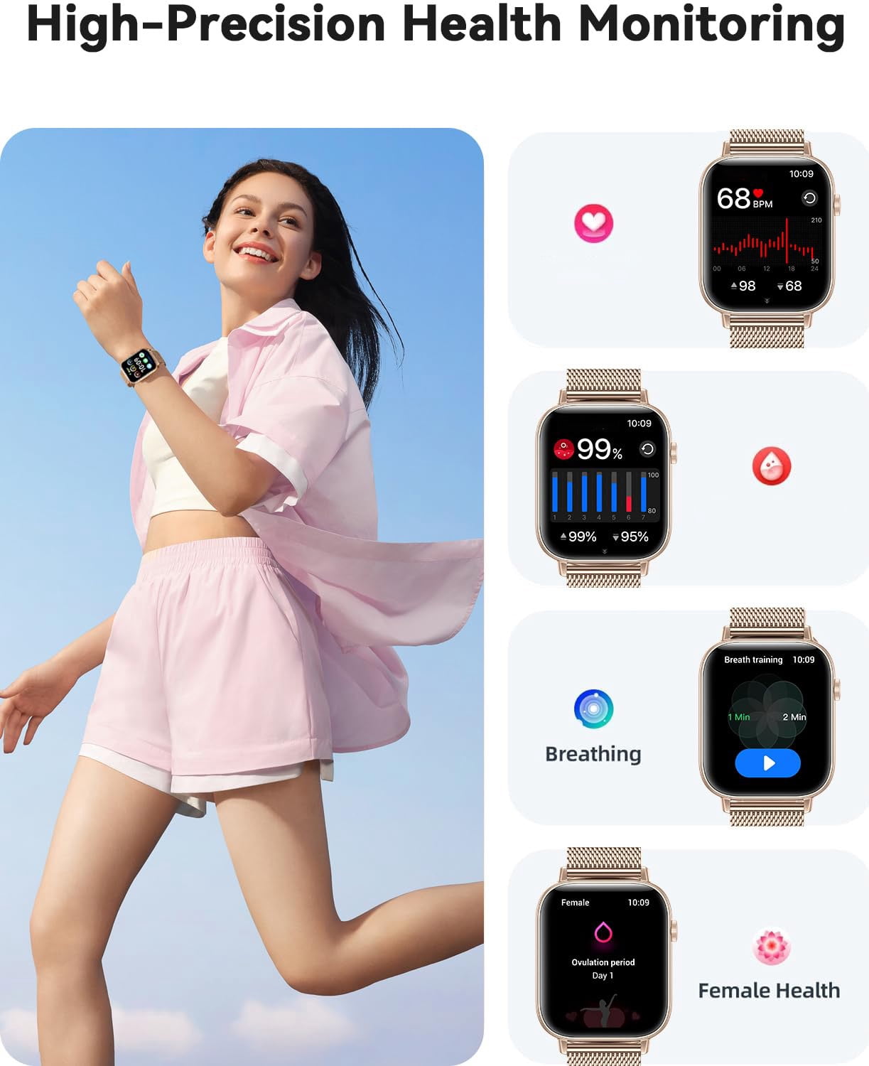 Smart Watches for Women,1.83" HD Fitness Tracker with 2 Bands,Answer/Make Calls Smart Watch,Sleep/Step Tracking,100+ Sport Modes,Smartwatch Android/iPhone Compatible Gift (Rose Gold)