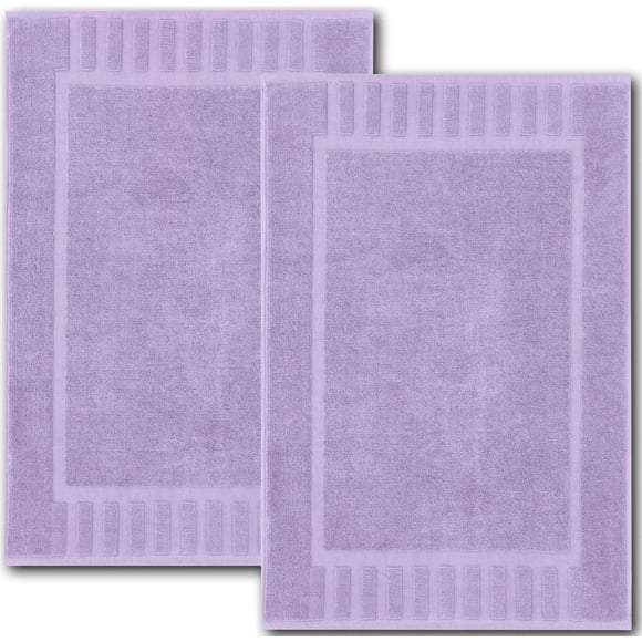 White Classic Luxury Bath Mat Floor Towel Set - Absorbent Cotton Hotel Spa Shower/Bathtub Mats [Not a Bathroom Rug] 22"x34" | 2 Pack | Lavender