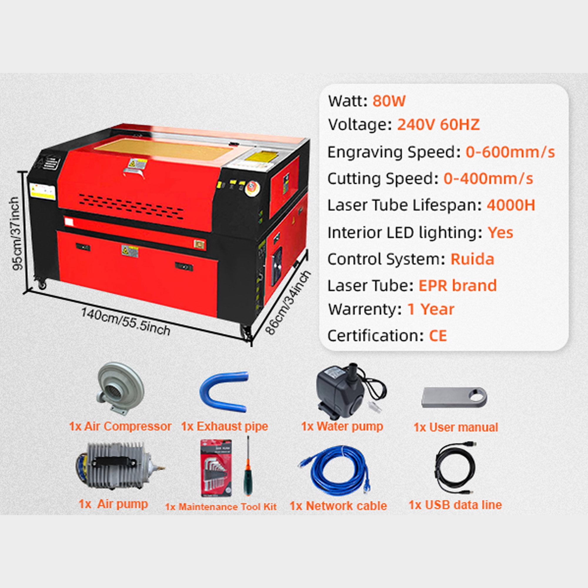SIHAO 80W CO2 Laser Engraver, 28" x 20" Laser Cutter Machine with 2-Way Pass Air Assist Compatible with LaserDRW, CorelDRAW, AutoCAD, Windows, USB Drives for Wood Acrylic Fabric More