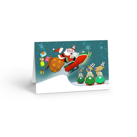 Stonehouse Collection Funny Snowmobile Christmas Cards – Santa Jumps Hill & Drops Toys – Hilarious Holiday Greeting Card Pack - 12 Cards & Envelopes – Made in USA (Standard)