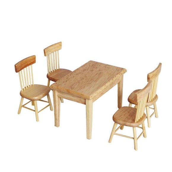 Mini House Furniture 1 Set For Playhouse Decoration Wooden Table Chair Set Enhancing Interest Development 5Pcs