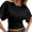 Black, variant on Womens Plain Tshirts Women Solid Basic Round Neck Short Sleeve Loose Irregular Hem Pullover Black L