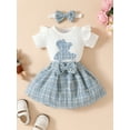 thumbnail image 5 of Baby Girls Skirt Outfits Bear Embroidery Short Sleeve Romper with Tweed Mini Skirt and Bow Heaband 3 Pcs Set, 5 of 10